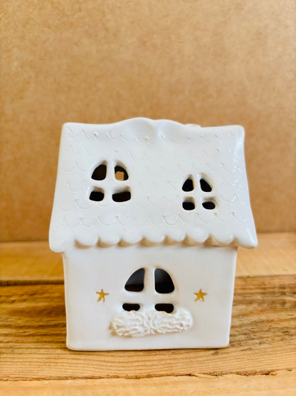 Maison de Noël - photophore blanc et or 30