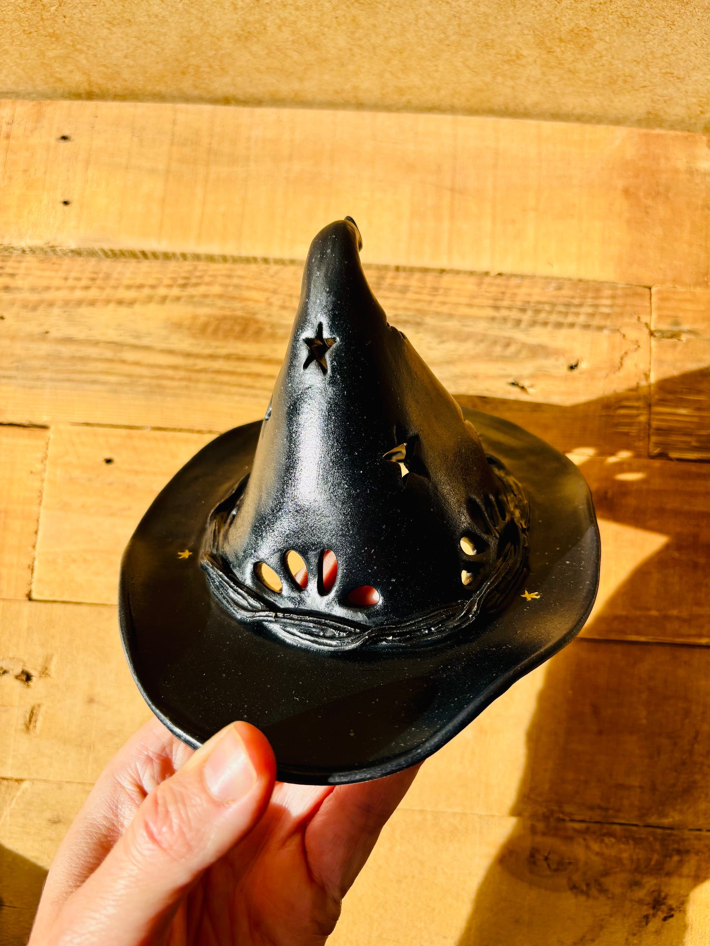 Chapeau de Sorcière  - photophore noir et doré 4