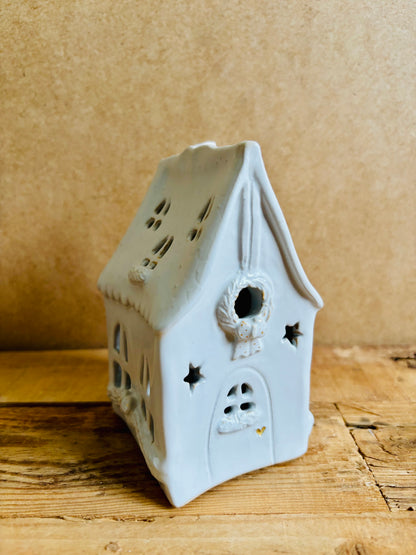 House 1 - white and gold tealight holder