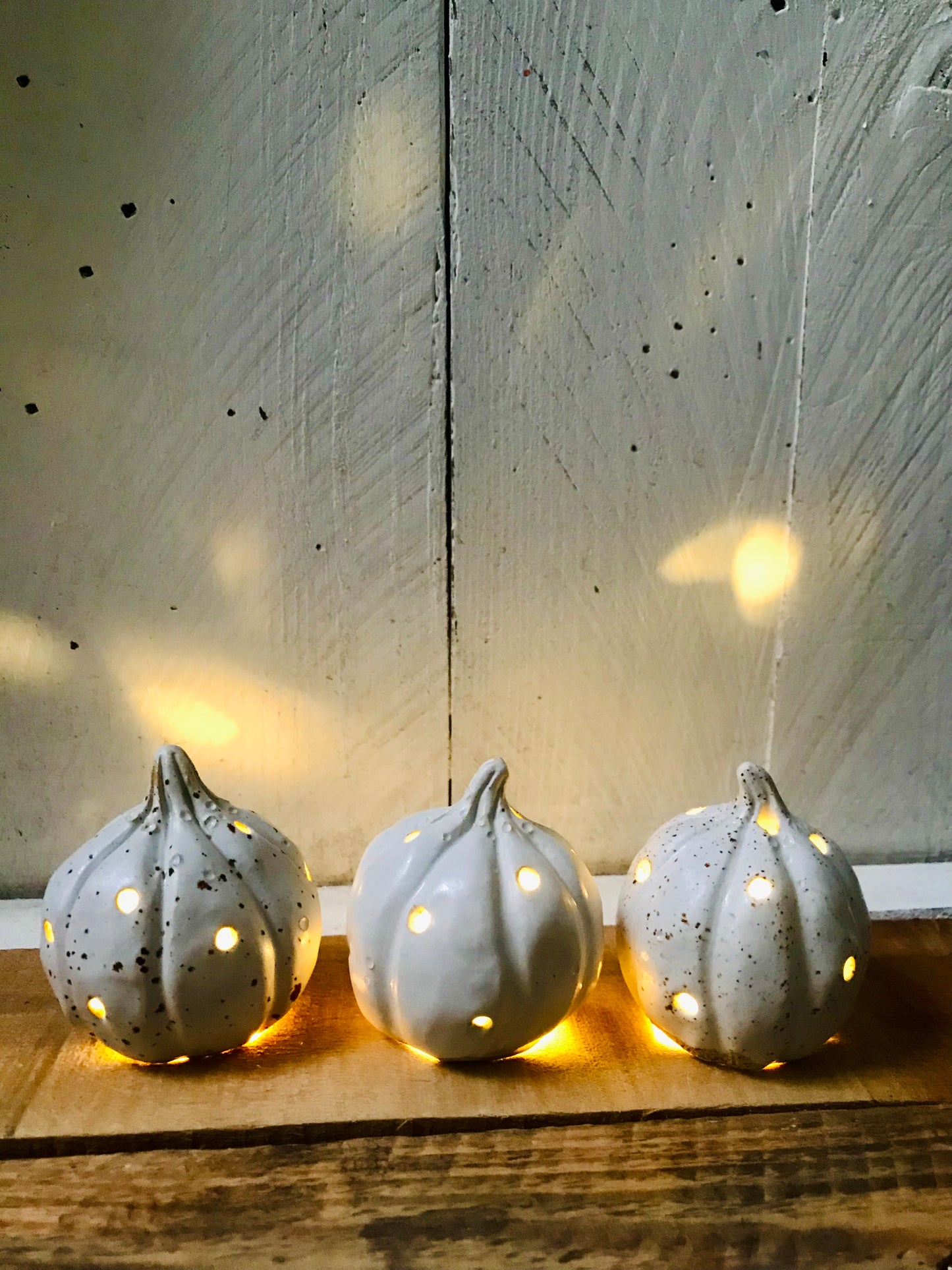 Three small pumpkins - white tealight holders