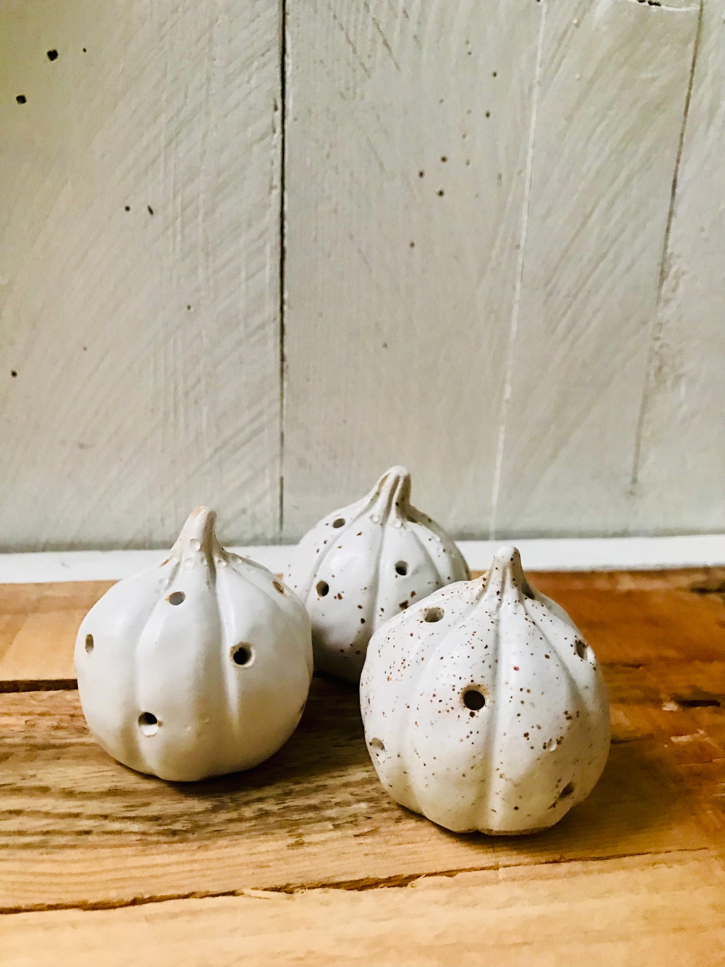 Three small pumpkins - white tealight holders