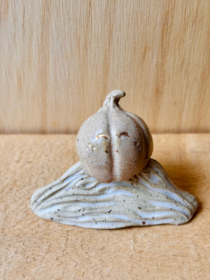 Citrouille miniature beige pyrité et or