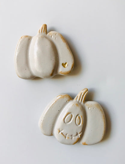 Two pumpkins - white and gold magnets