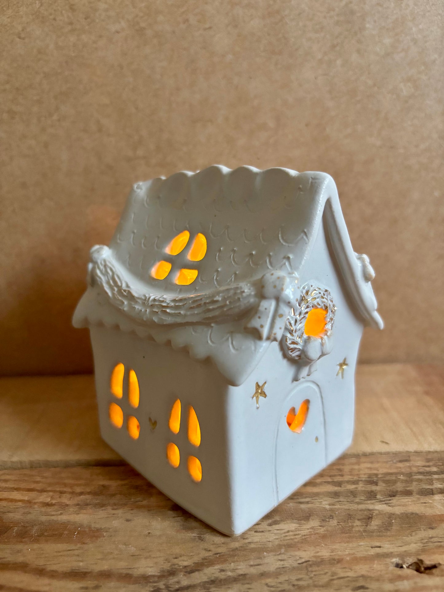 Maison de Noël - photophore blanc et or 8