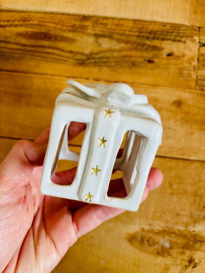 Cadeau de Noël - photophore blanc et or 1