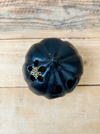 LUCY IN FLOWERS - black and gold tealight holder