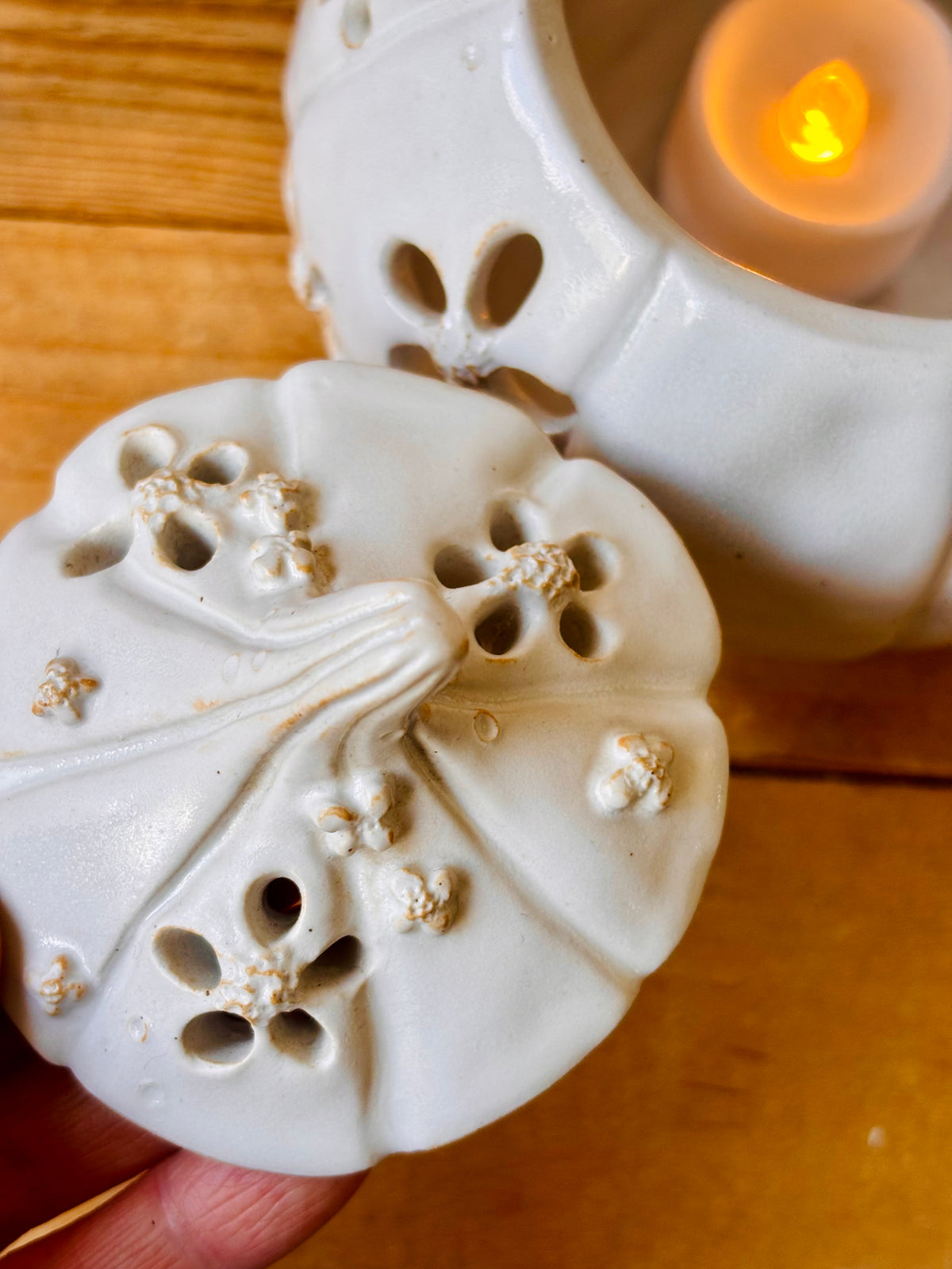 Grande citrouille en fleurs - boite photophore blanc