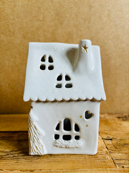 House 1 - white and gold tealight holder