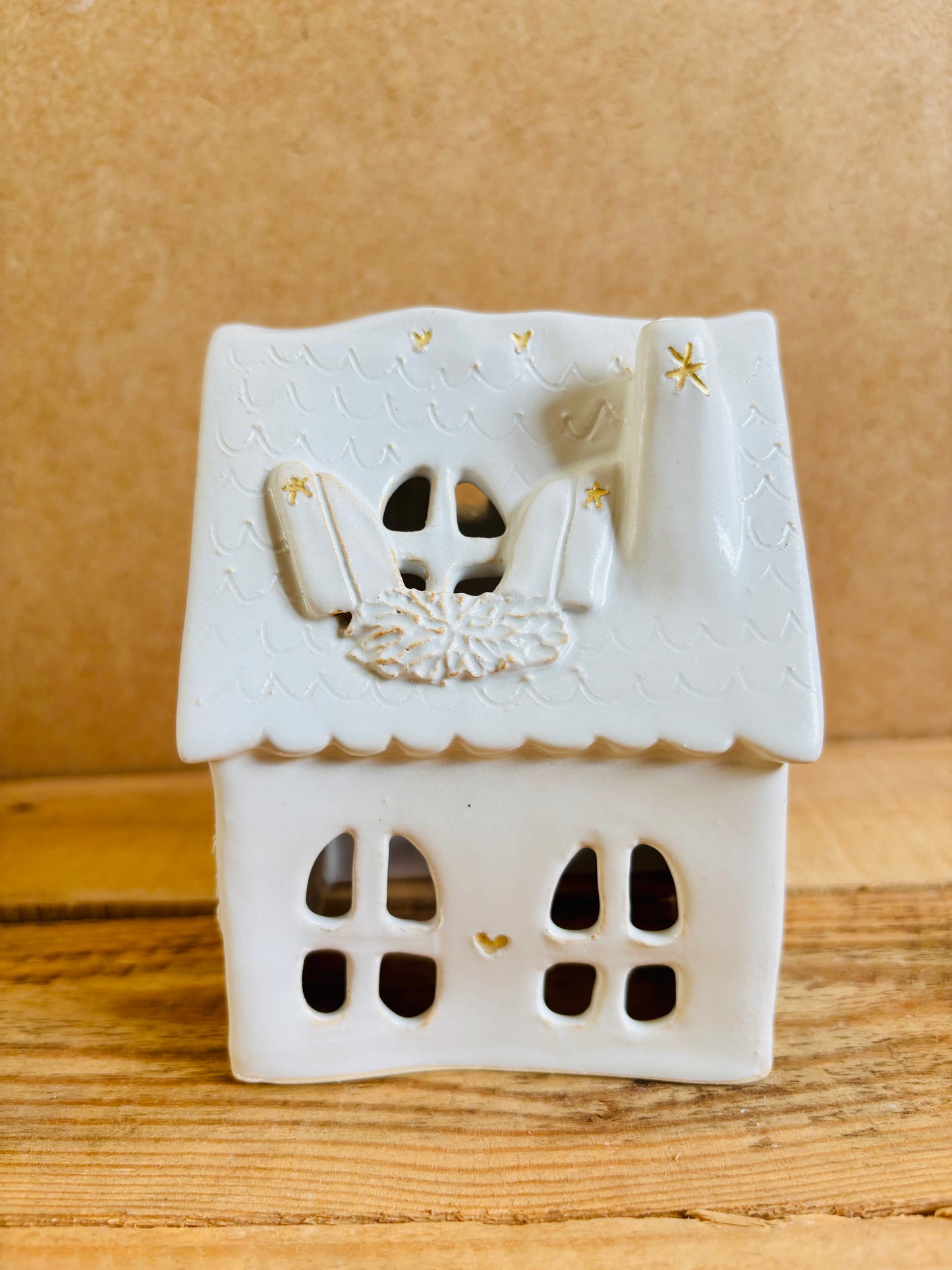 House 1 - white and gold tealight holder