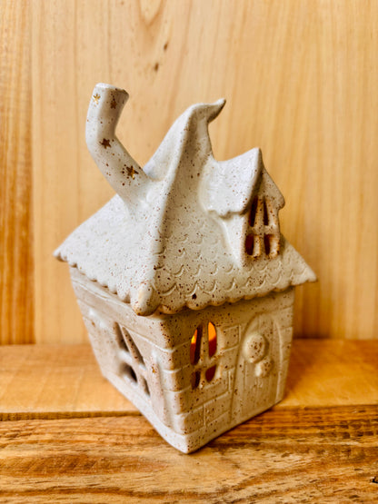 Grande maison cottage - photophore blanc moucheté et or