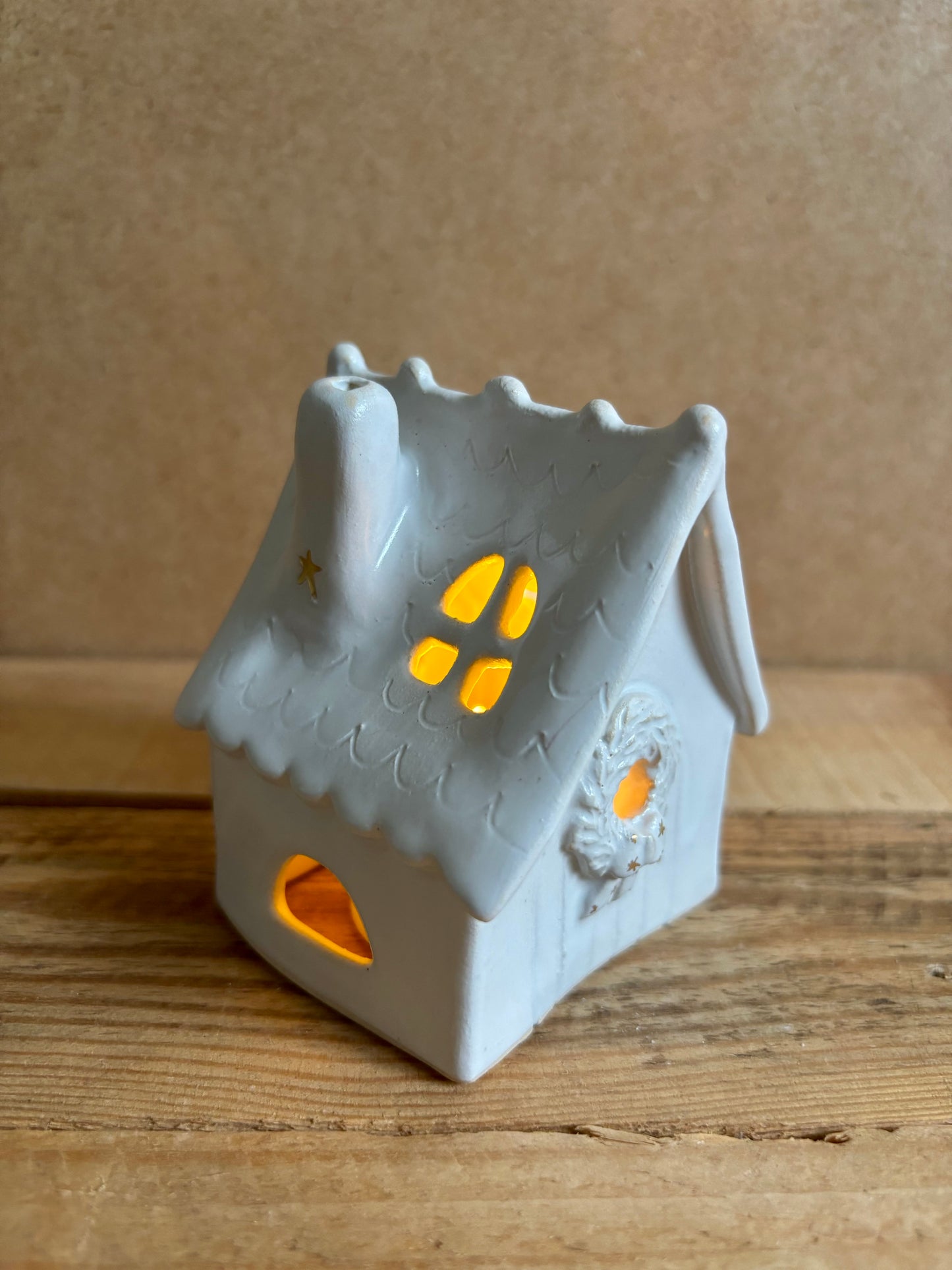 Maison de Noël - photophore blanc et or 26