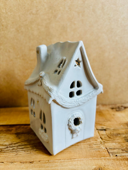 House 1 - white and gold tealight holder