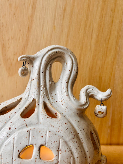 Maison citrouille - photophore blanc moucheté et or 6