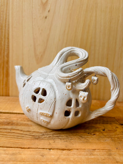 Théière citrouille - photophore blanc pyrité et or - 1