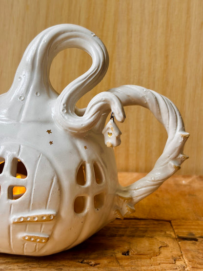 Théière citrouille - photophore blanc et or - 4 - imparfaite