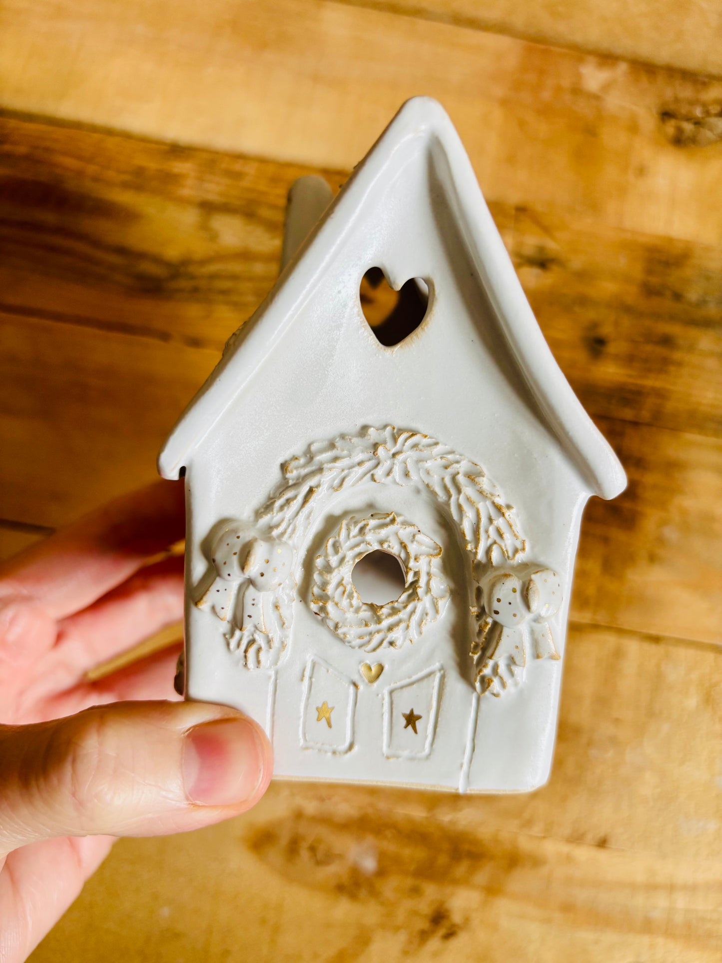 Maison de Noël - photophore blanc et or 9