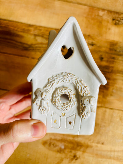 Maison de Noël - photophore blanc et or 9