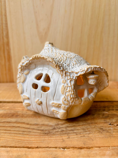 Maison Hobbit - photophore blanc et or 25
