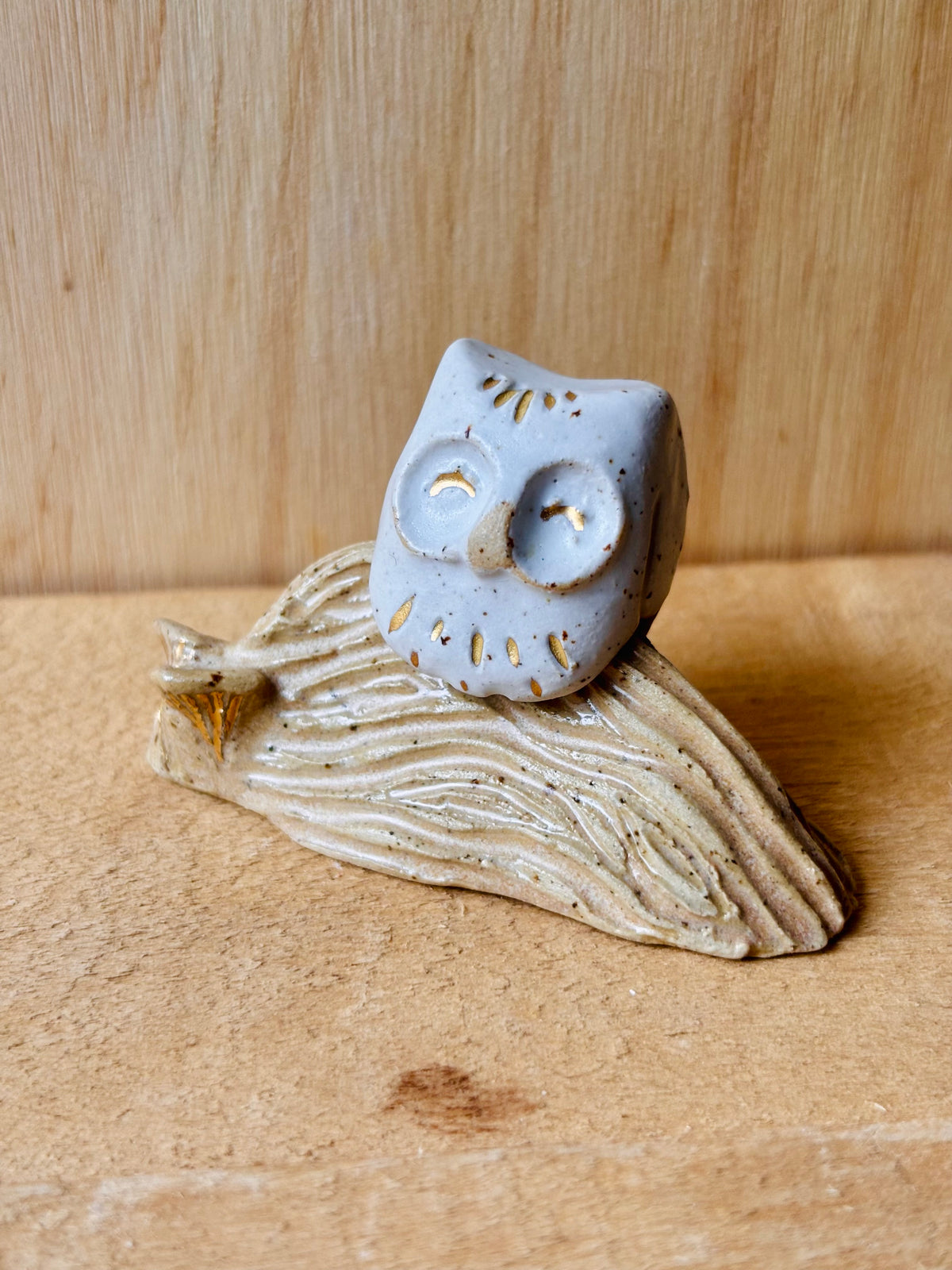 Hibou miniature blanc pyrité et or - 2